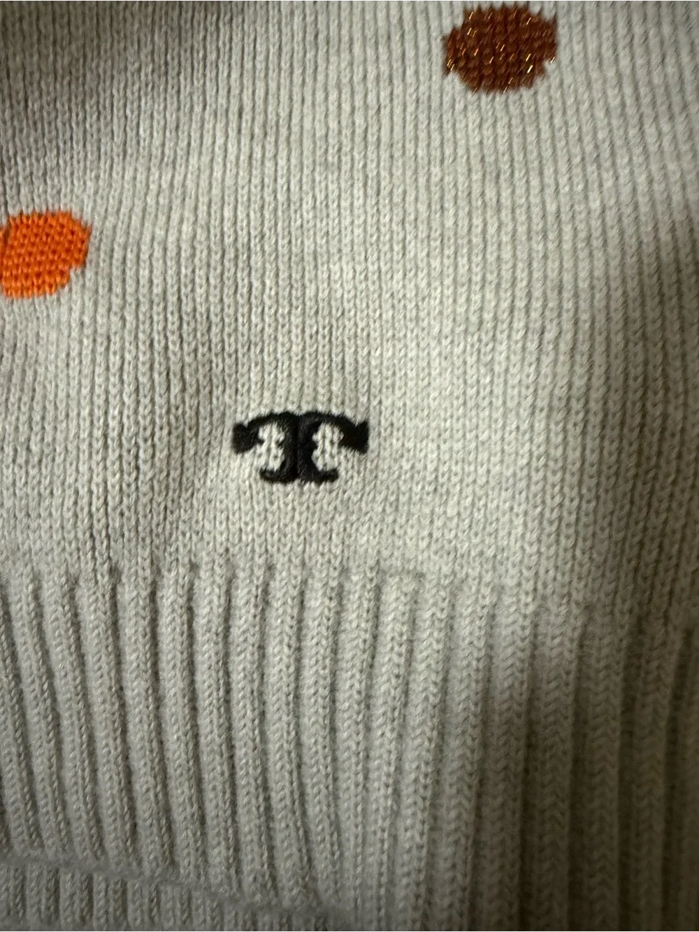 Tory Burch Light Gray Polka-Dot Turtleneck Sweater with Multicolor Dots